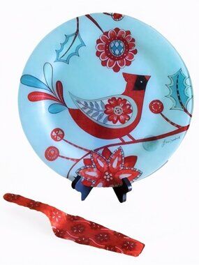 Cardinal Holiday Charger Plate With Serving Utensil 12" Lori Siebert Design